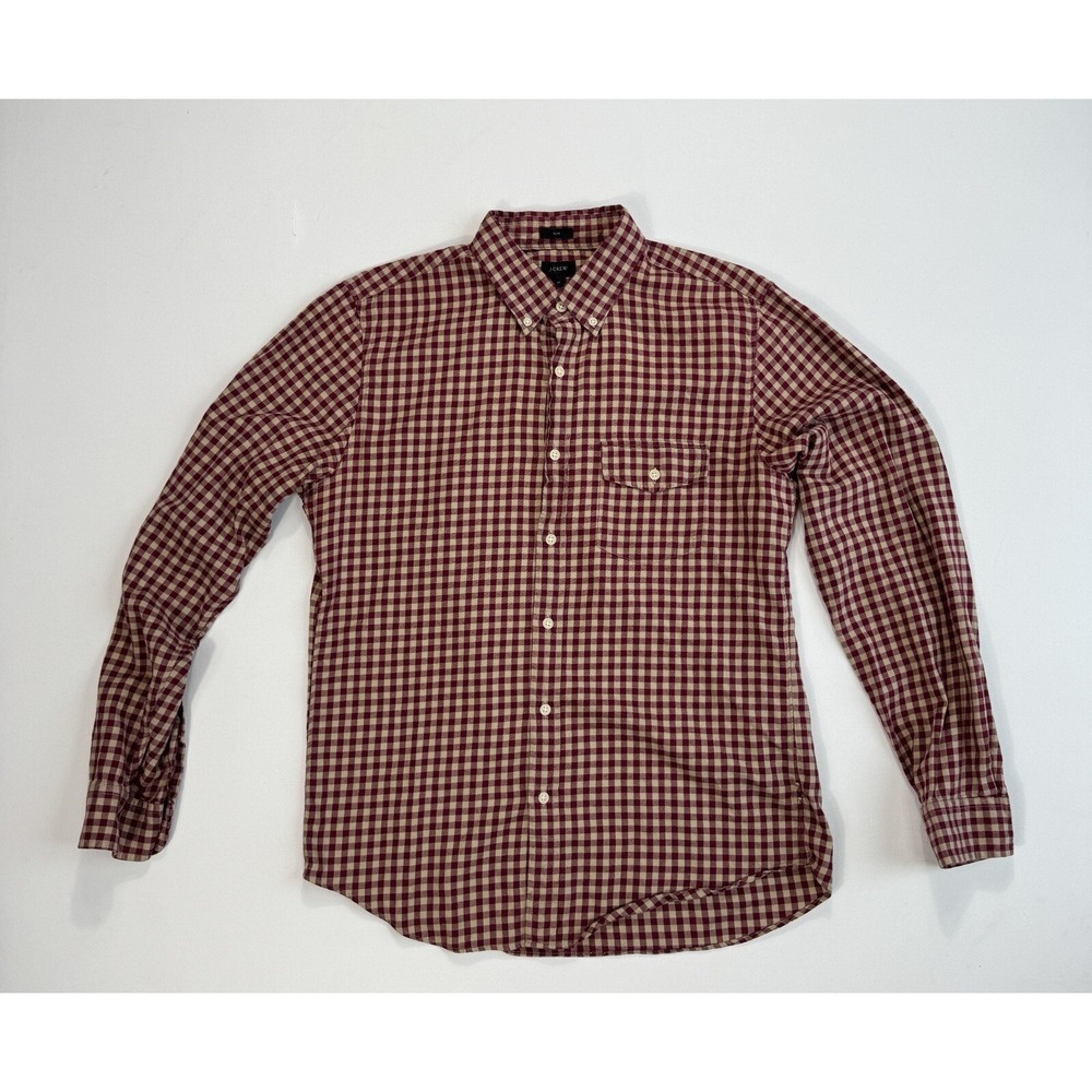 J Crew Men's Medium Slim Fit Button Shirt Red Check Casual Outdoor Work